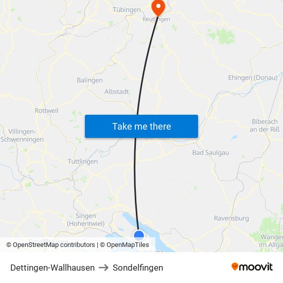 Dettingen-Wallhausen to Sondelfingen map