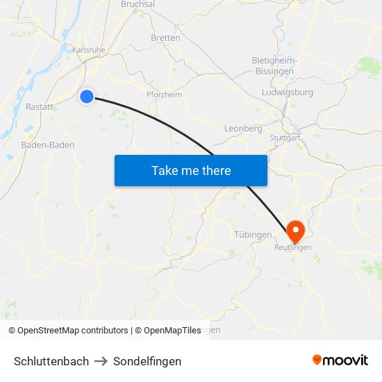 Schluttenbach to Sondelfingen map