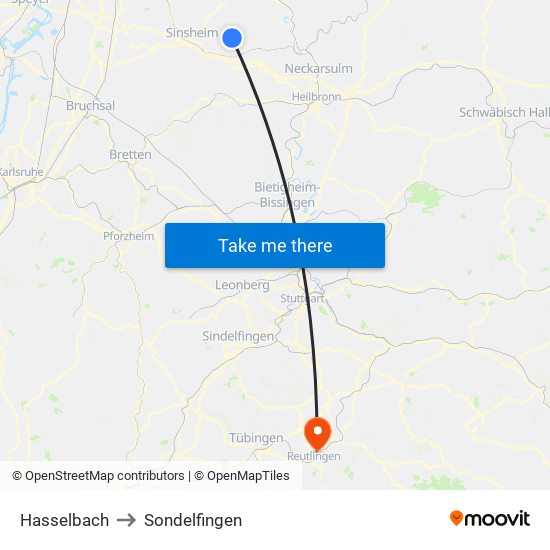 Hasselbach to Sondelfingen map