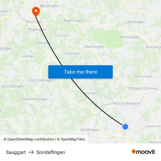 Sauggart to Sondelfingen map