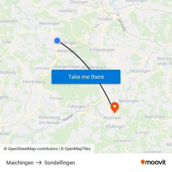 Maichingen to Sondelfingen map