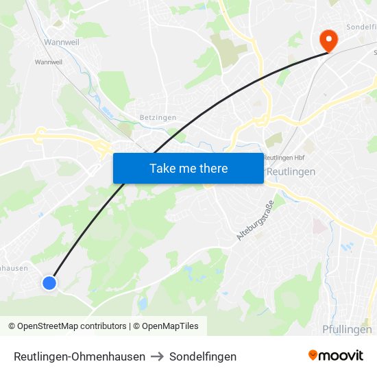Reutlingen-Ohmenhausen to Sondelfingen map
