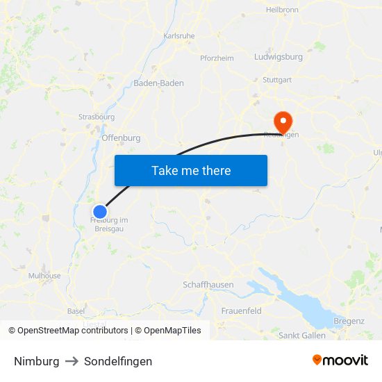 Nimburg to Sondelfingen map