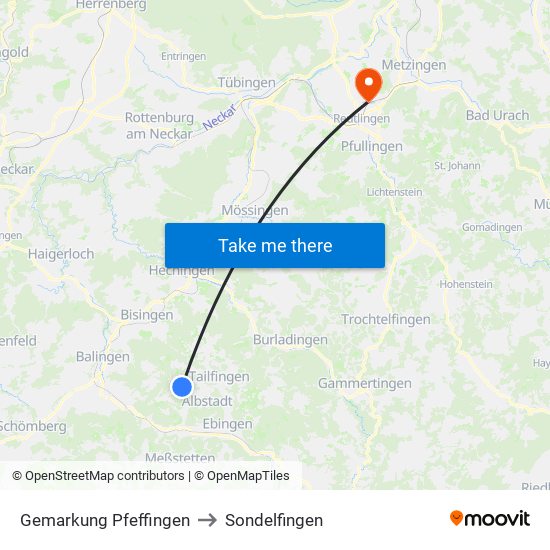 Gemarkung Pfeffingen to Sondelfingen map