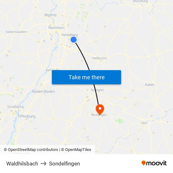 Waldhilsbach to Sondelfingen map