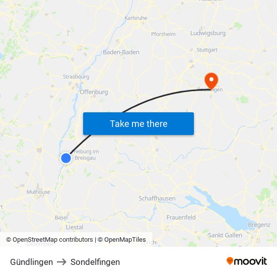 Gündlingen to Sondelfingen map