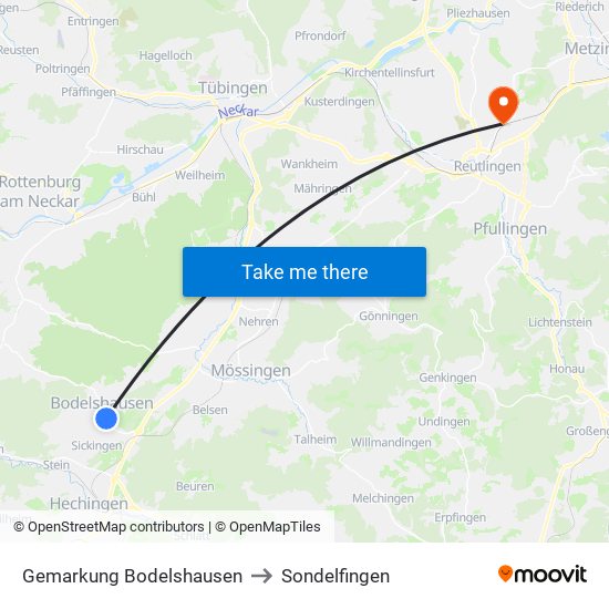 Gemarkung Bodelshausen to Sondelfingen map