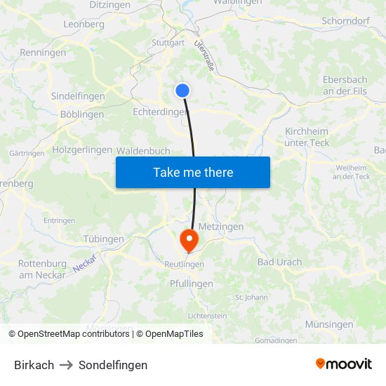 Birkach to Sondelfingen map