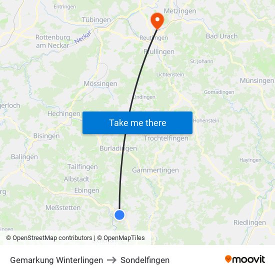 Gemarkung Winterlingen to Sondelfingen map