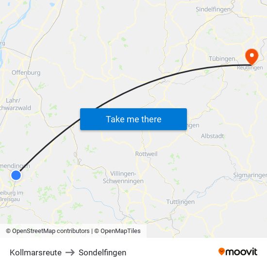 Kollmarsreute to Sondelfingen map