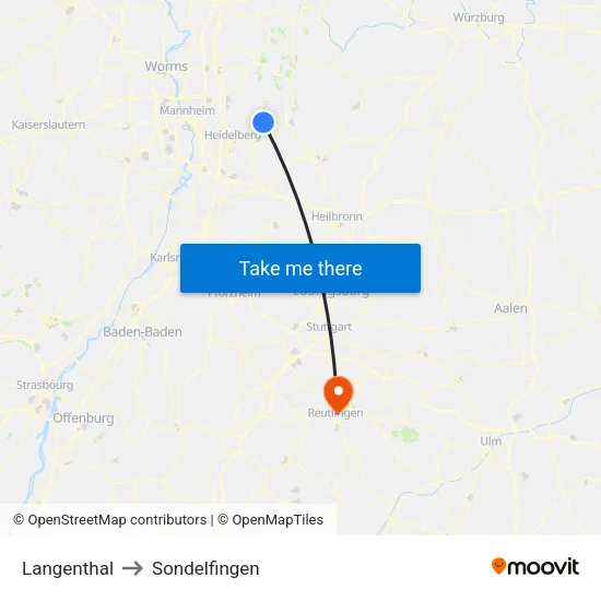 Langenthal to Sondelfingen map