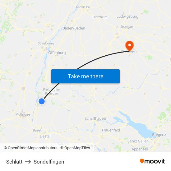 Schlatt to Sondelfingen map