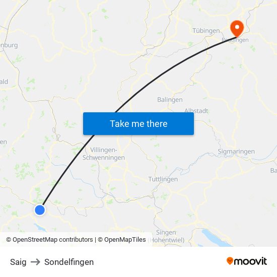 Saig to Sondelfingen map