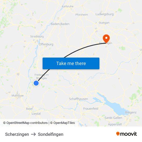 Scherzingen to Sondelfingen map