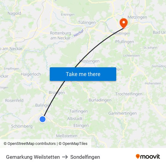 Gemarkung Weilstetten to Sondelfingen map