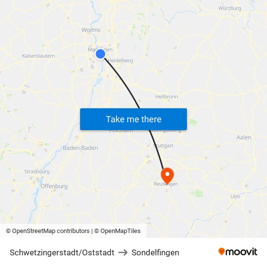 Schwetzingerstadt/Oststadt to Sondelfingen map