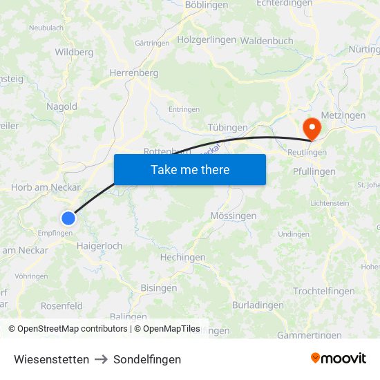 Wiesenstetten to Sondelfingen map