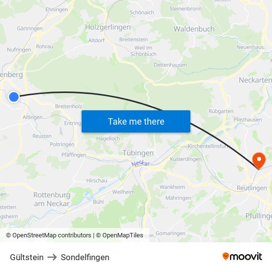 Gültstein to Sondelfingen map