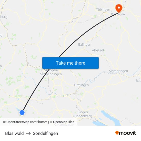Blasiwald to Sondelfingen map