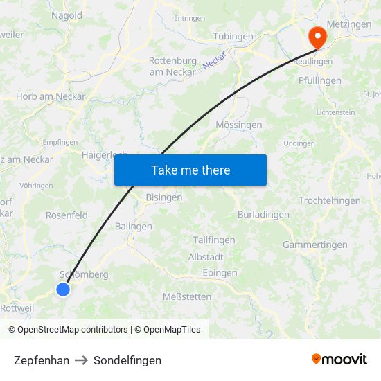 Zepfenhan to Sondelfingen map