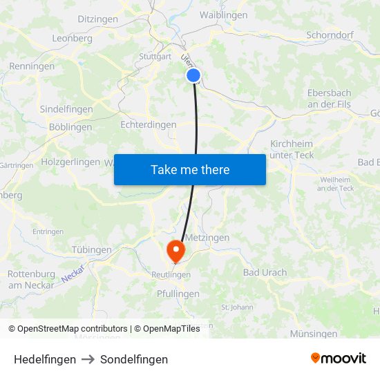 Hedelfingen to Sondelfingen map