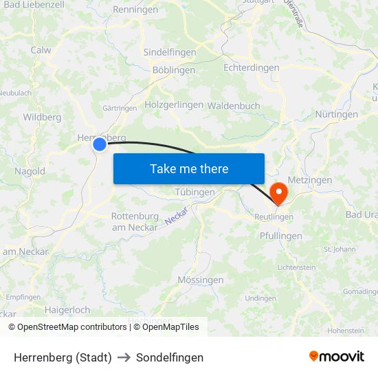 Herrenberg (Stadt) to Sondelfingen map