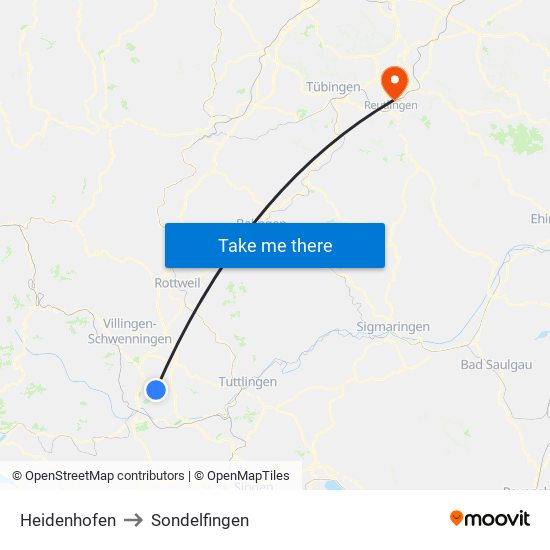 Heidenhofen to Sondelfingen map