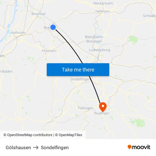 Gölshausen to Sondelfingen map