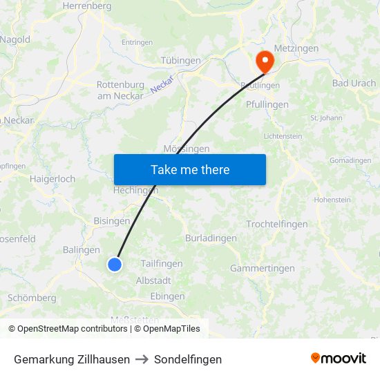 Gemarkung Zillhausen to Sondelfingen map