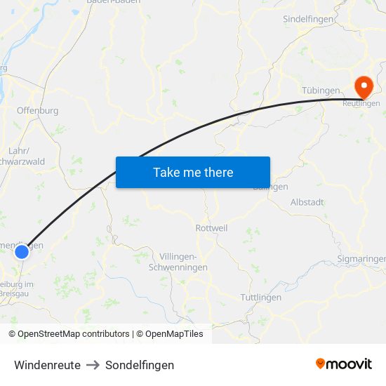 Windenreute to Sondelfingen map