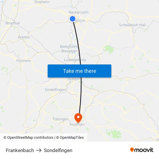 Frankenbach to Sondelfingen map