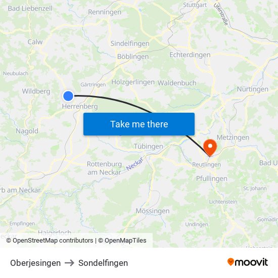 Oberjesingen to Sondelfingen map