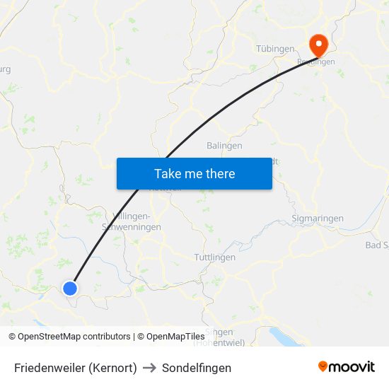 Friedenweiler (Kernort) to Sondelfingen map