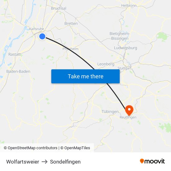 Wolfartsweier to Sondelfingen map