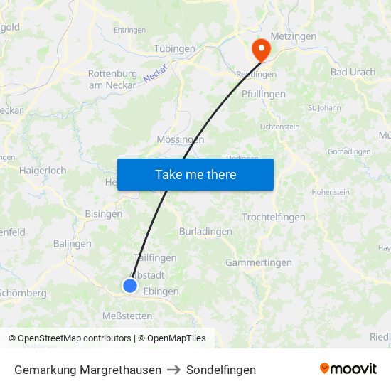 Gemarkung Margrethausen to Sondelfingen map