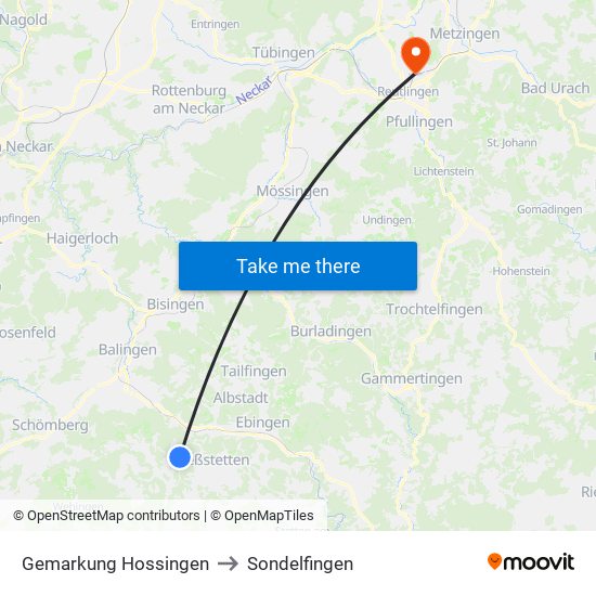 Gemarkung Hossingen to Sondelfingen map