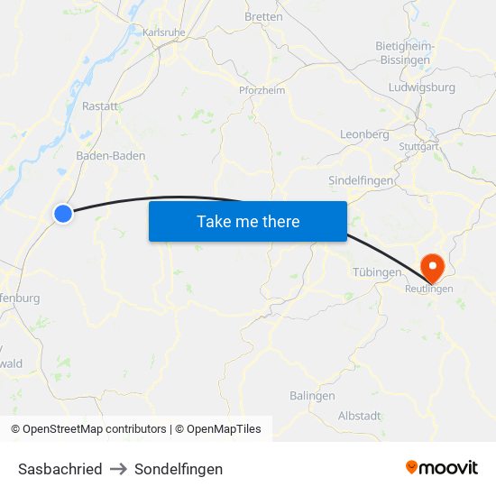 Sasbachried to Sondelfingen map