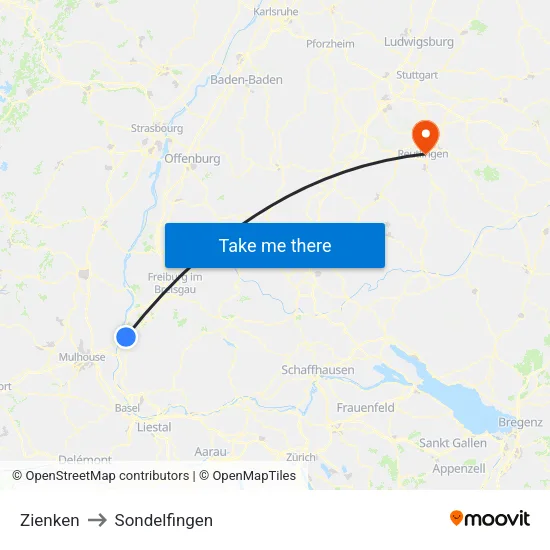 Zienken to Sondelfingen map