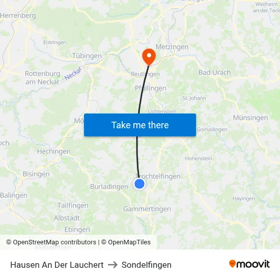 Hausen An Der Lauchert to Sondelfingen map