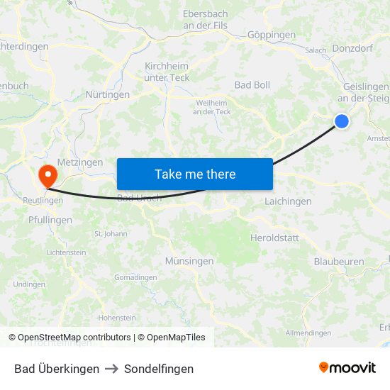 Bad Überkingen to Sondelfingen map