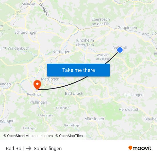 Bad Boll to Sondelfingen map