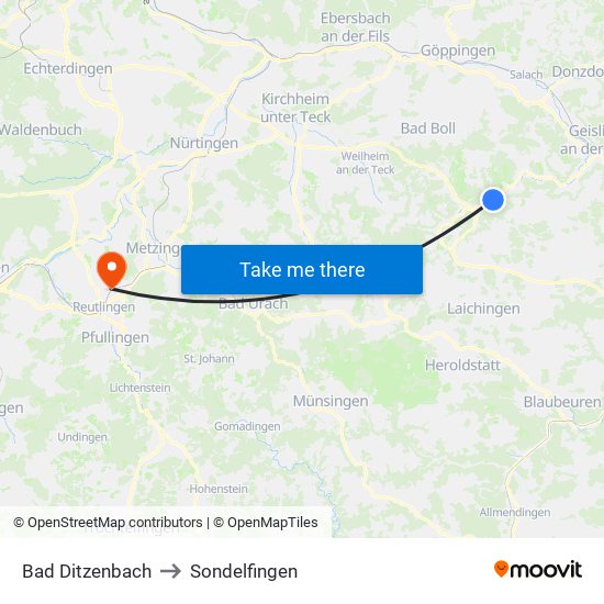 Bad Ditzenbach to Sondelfingen map