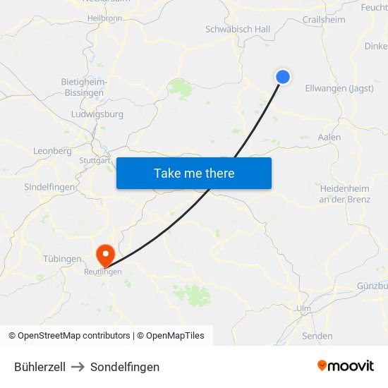 Bühlerzell to Sondelfingen map