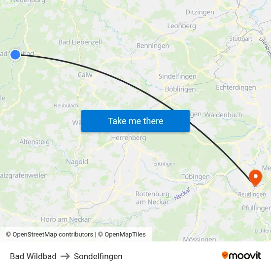 Bad Wildbad to Sondelfingen map