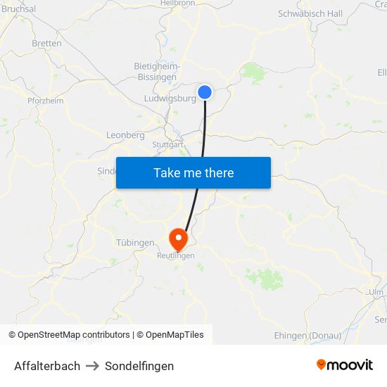 Affalterbach to Sondelfingen map