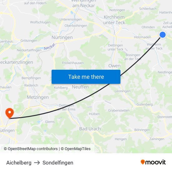 Aichelberg to Sondelfingen map