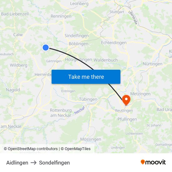 Aidlingen to Sondelfingen map
