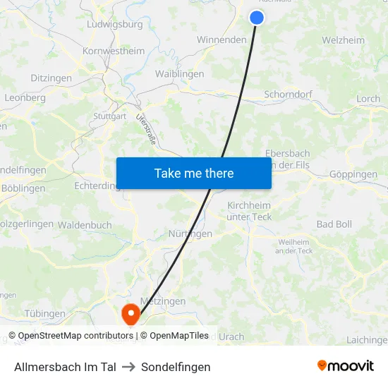 Allmersbach Im Tal to Sondelfingen map