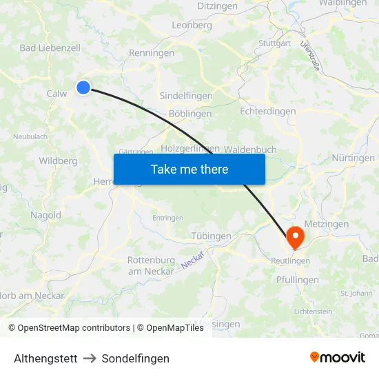 Althengstett to Sondelfingen map