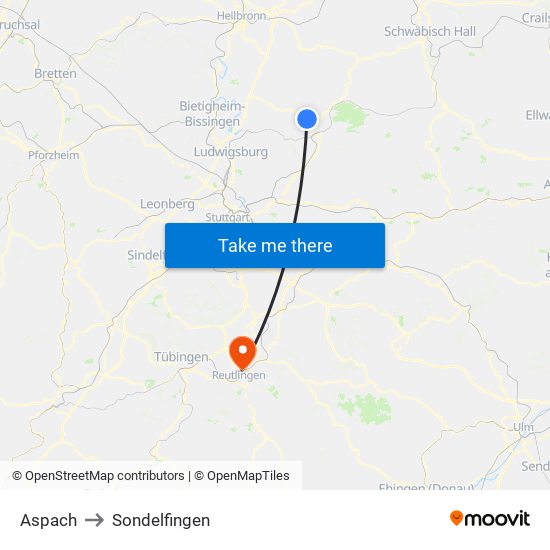 Aspach to Sondelfingen map